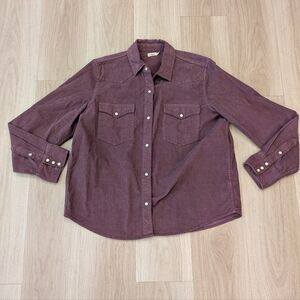 Faherty Eggplant Stretch Cors Western Snap Long Sleeve Size L